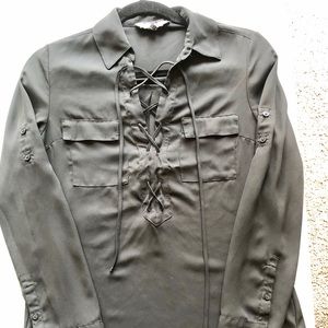 Express Black Lace Up Blouse